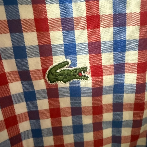 Lacoste Blue, Red & White Gingham Shirt with Chest Logo - Picture 8 of 9